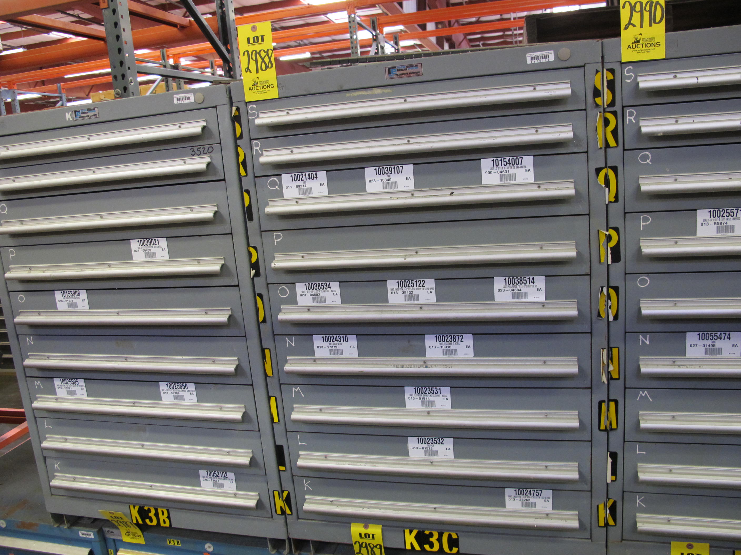 STANLEY VIDMAR HEAVY DUTY 9-DRAWER PARTS CABINET W/ CONTENTS (W-50) LOADING & HANDLING FEE $25-